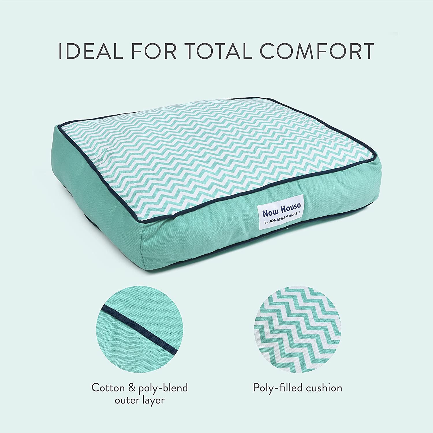 Now House for Pets by Jonathan Adler – Teal Chevron Cushion Dog Bed for Medium Dogs | Washable & Stylish Design