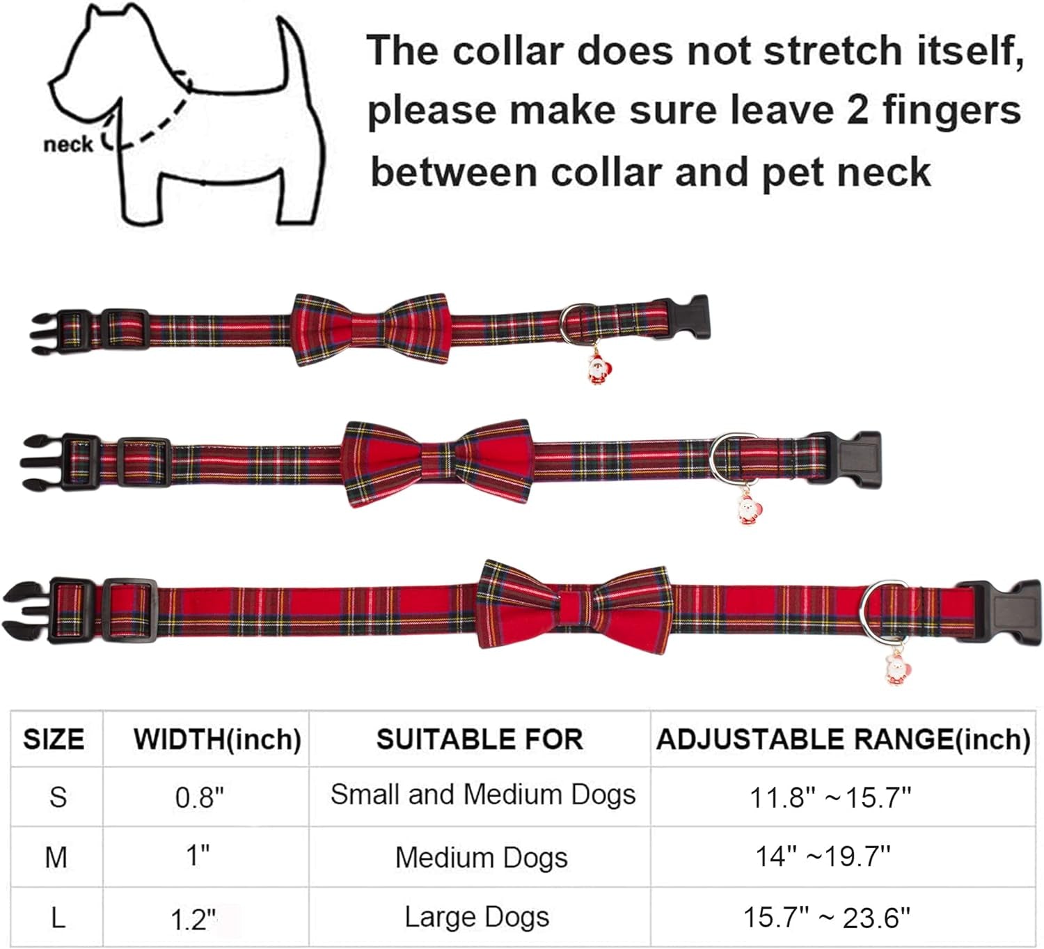 Adjustable Christmas Dog Collar with Bowtie – Plaid Red & Green Collars for Large Dogs