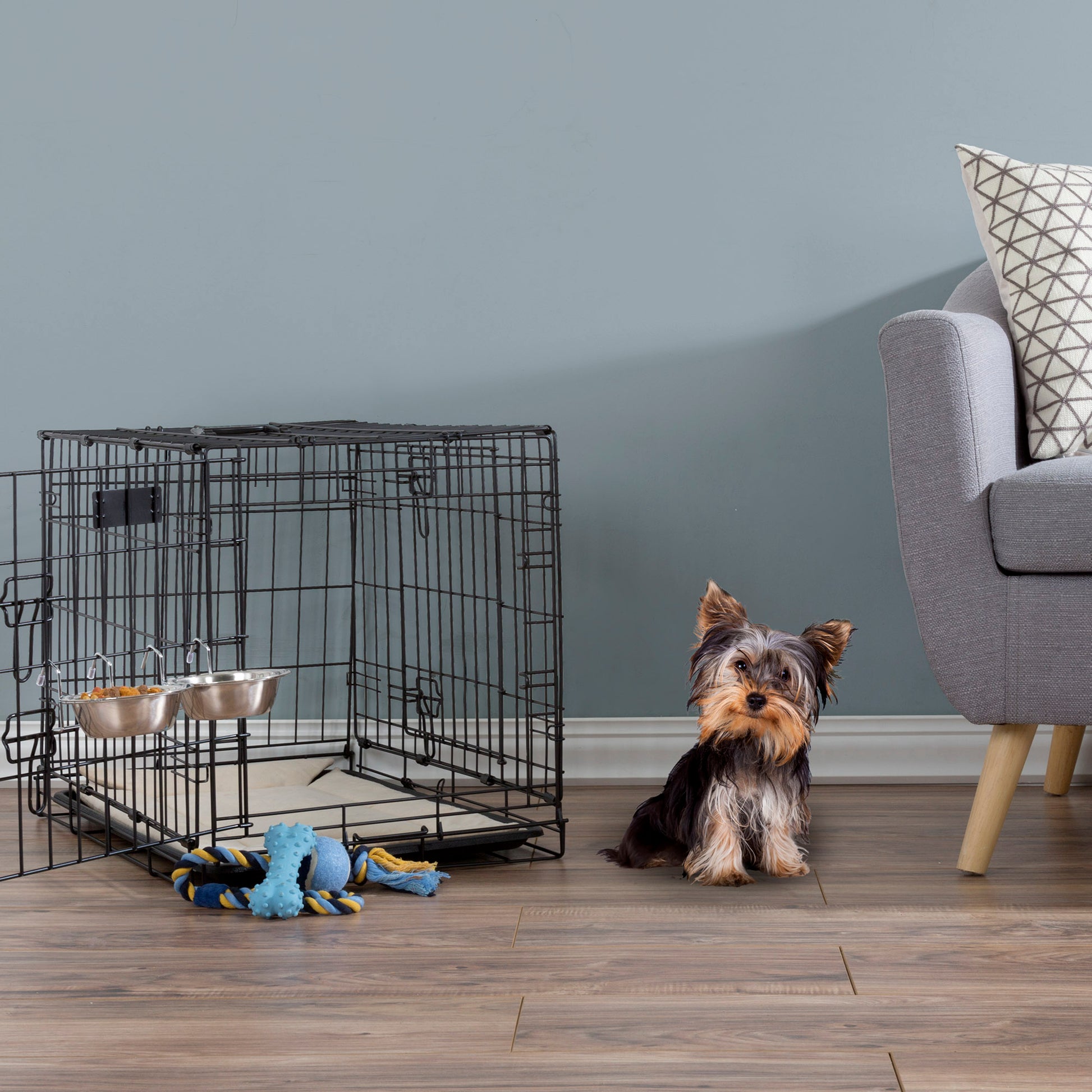 Set of 2 Stainless-Steel Dog Bowls -Cage Kennel and Crate Dog Bowls Hanging for Food And Water