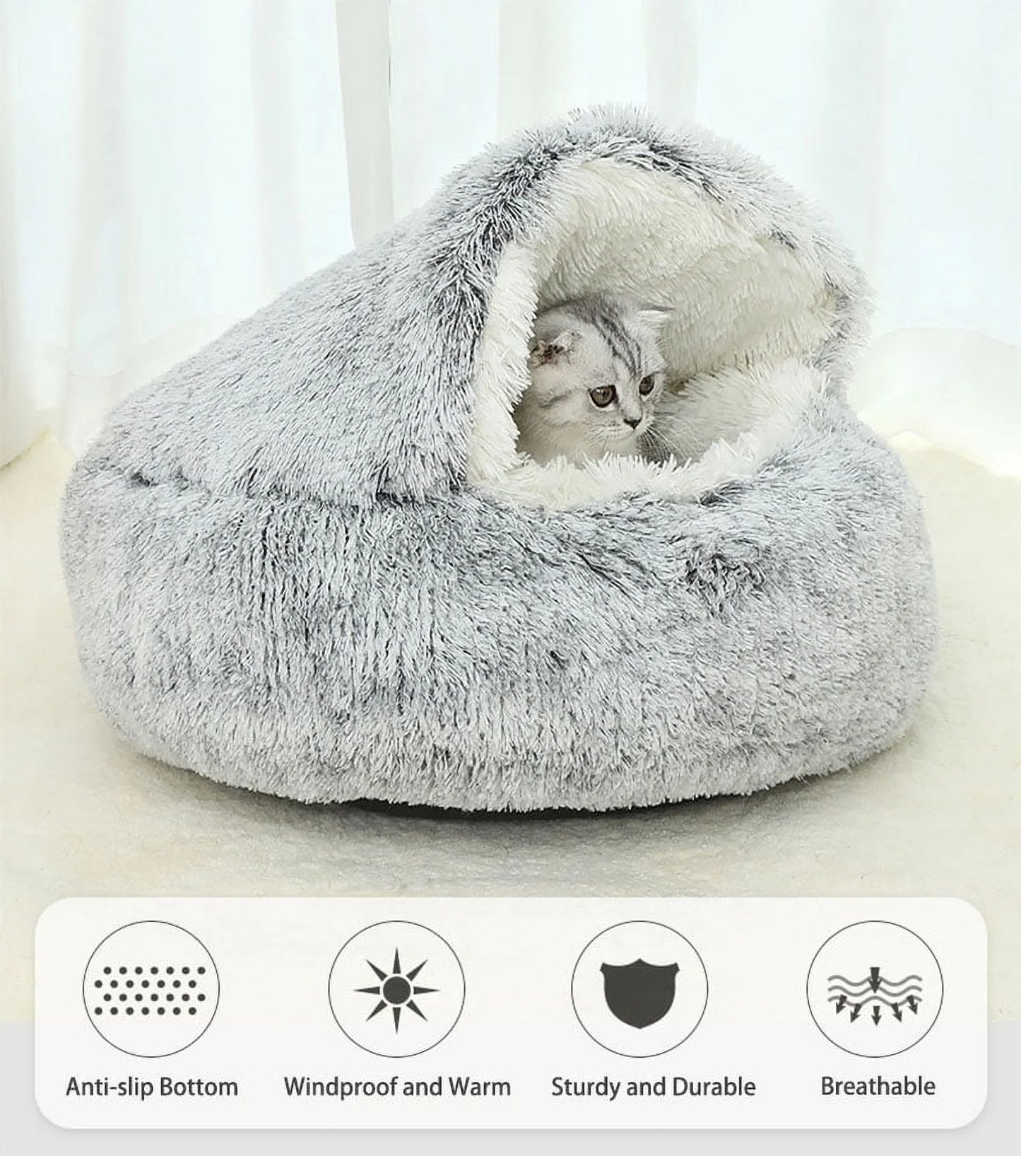 Cozy Cuddle Haven: Plush Round Cat Bed with Cover for Cats & Small Dogs (25.6") – Ultra-Soft, Fluffy Comfort