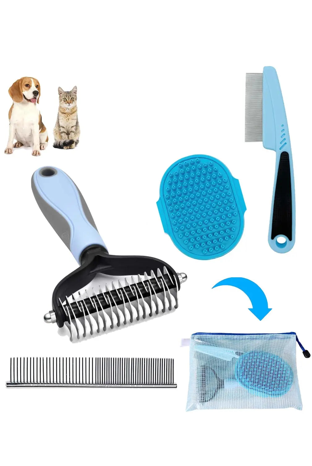 Dog Grooming 5-Piece Set – Complete Dog Brush & Hair Comb Kit for a Tangle-Free Coat