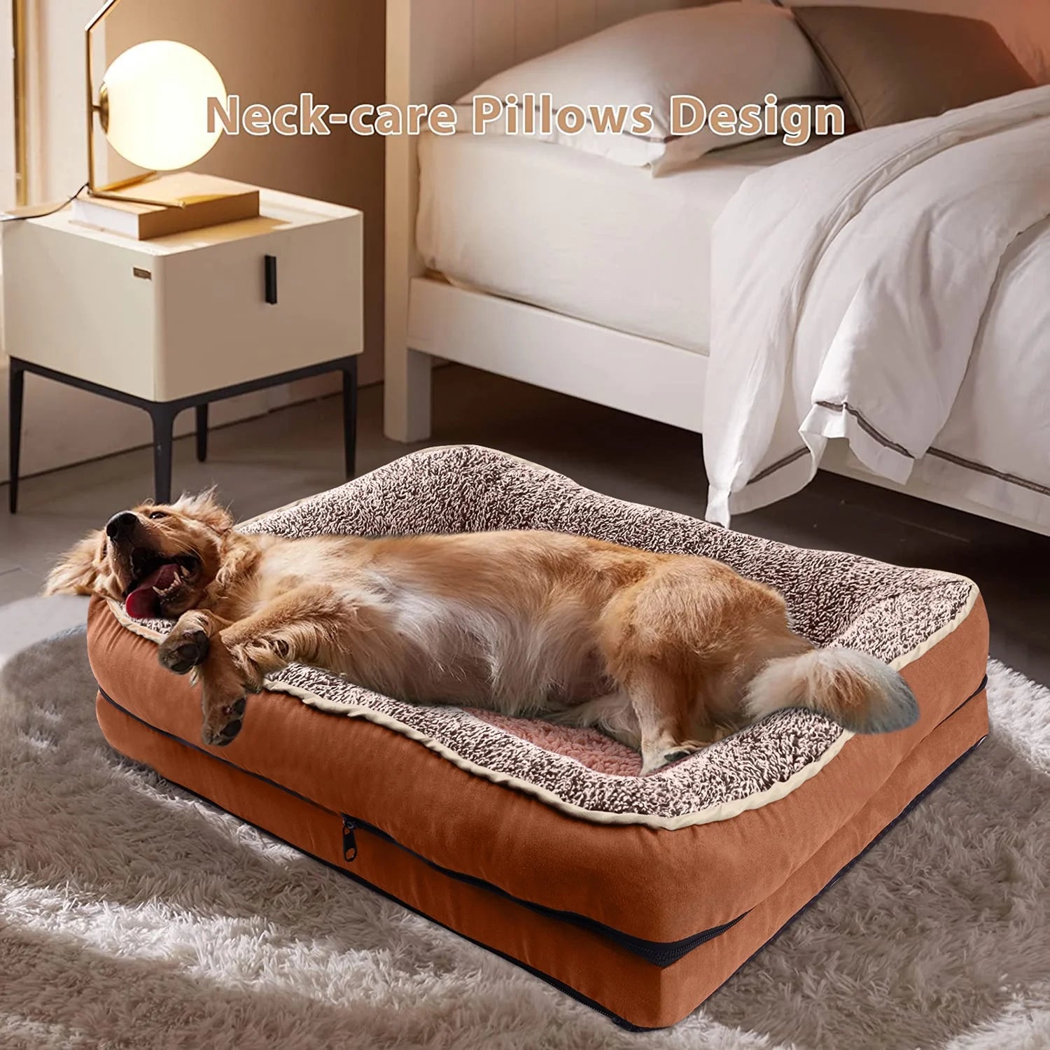 Orthopedic Dog Bed for Small Dogs – Supportive Egg Crate Foam Sofa with Removable Washable Cover & Non-Skid Bottom (Brown, Size S)