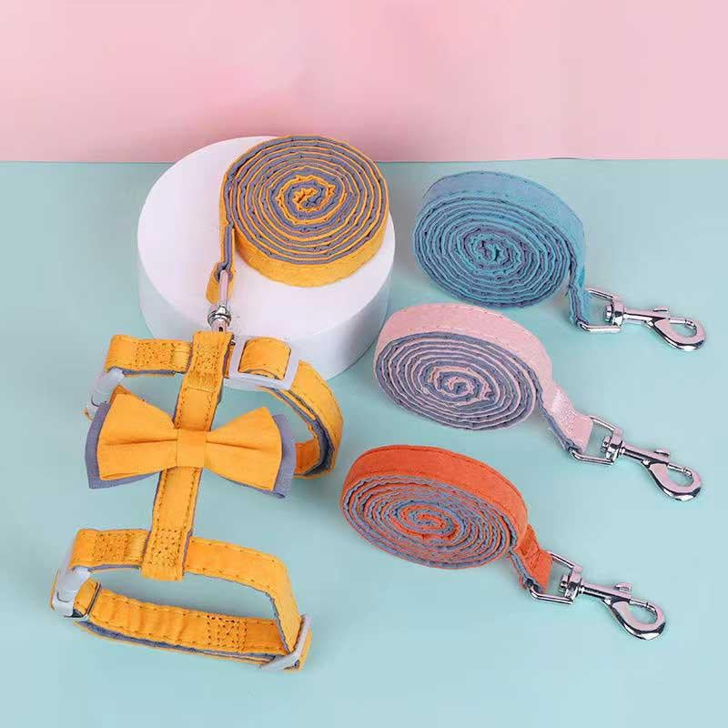 Colorful Cotton-Filled Cat Leash & Collar with Bow Detail