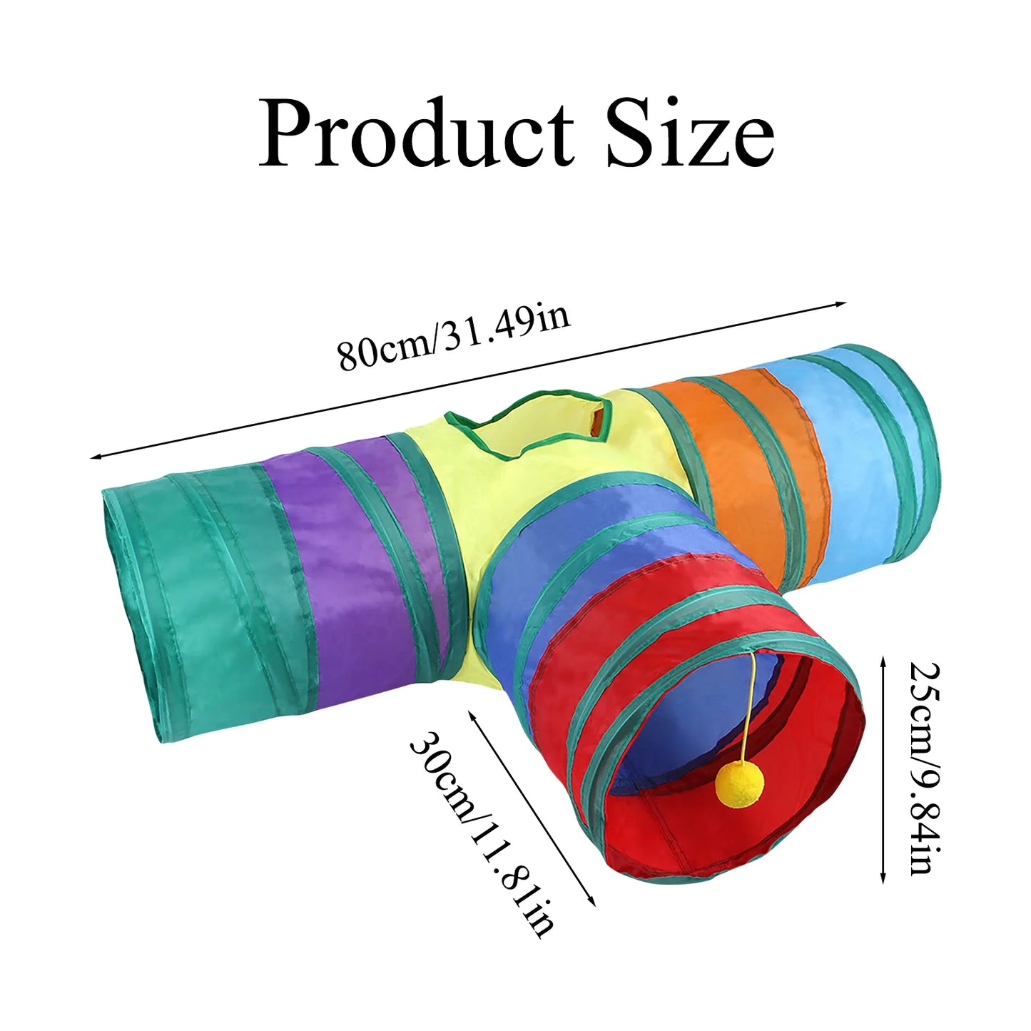 "Interactive Rainbow Cat Tunnel: Foldable 3-Way Adventure for Indoor Cats