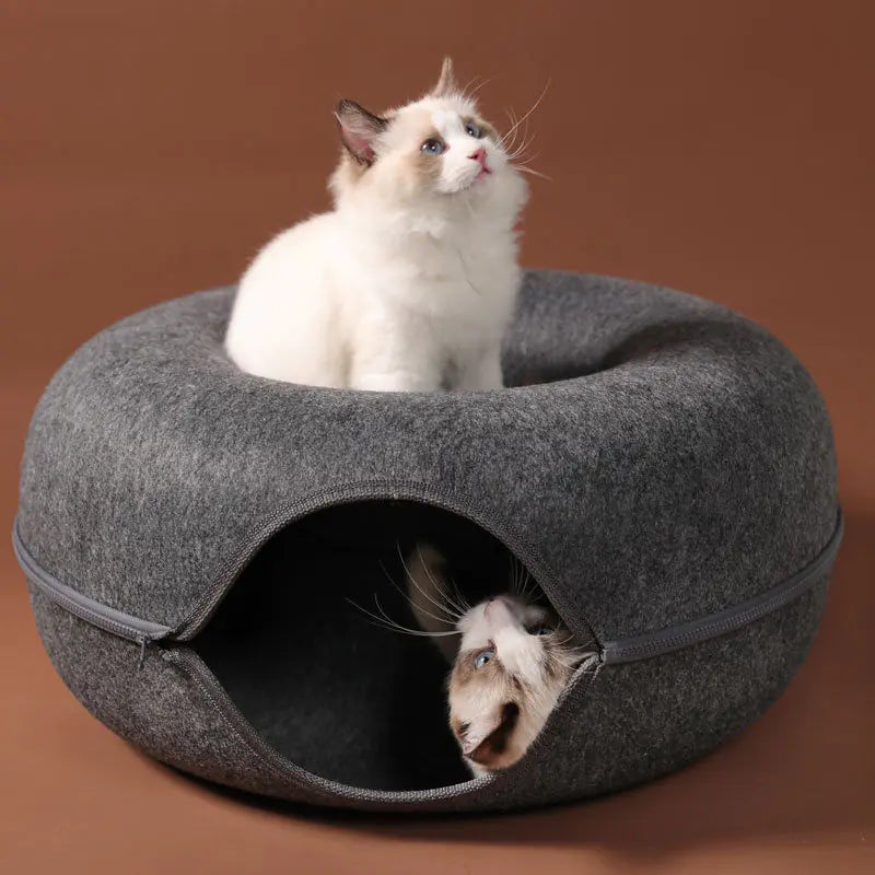 Luxury Wool Felt Cat Bed Tunnel – The Ultimate Interactive Pet Playground