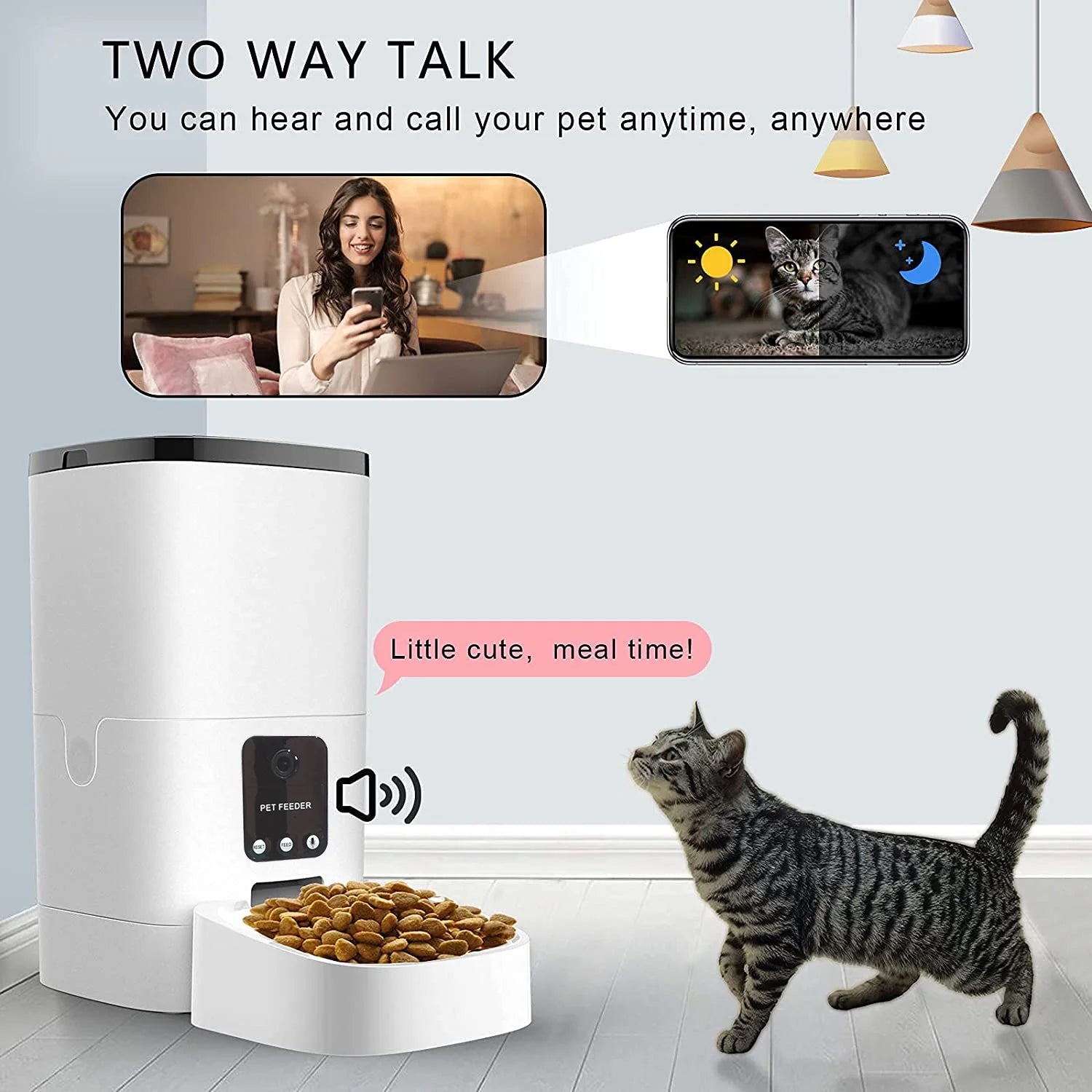 6L Automatic Pet Feeder with 1080P Camera Cats & Dogs- Voice Recorder