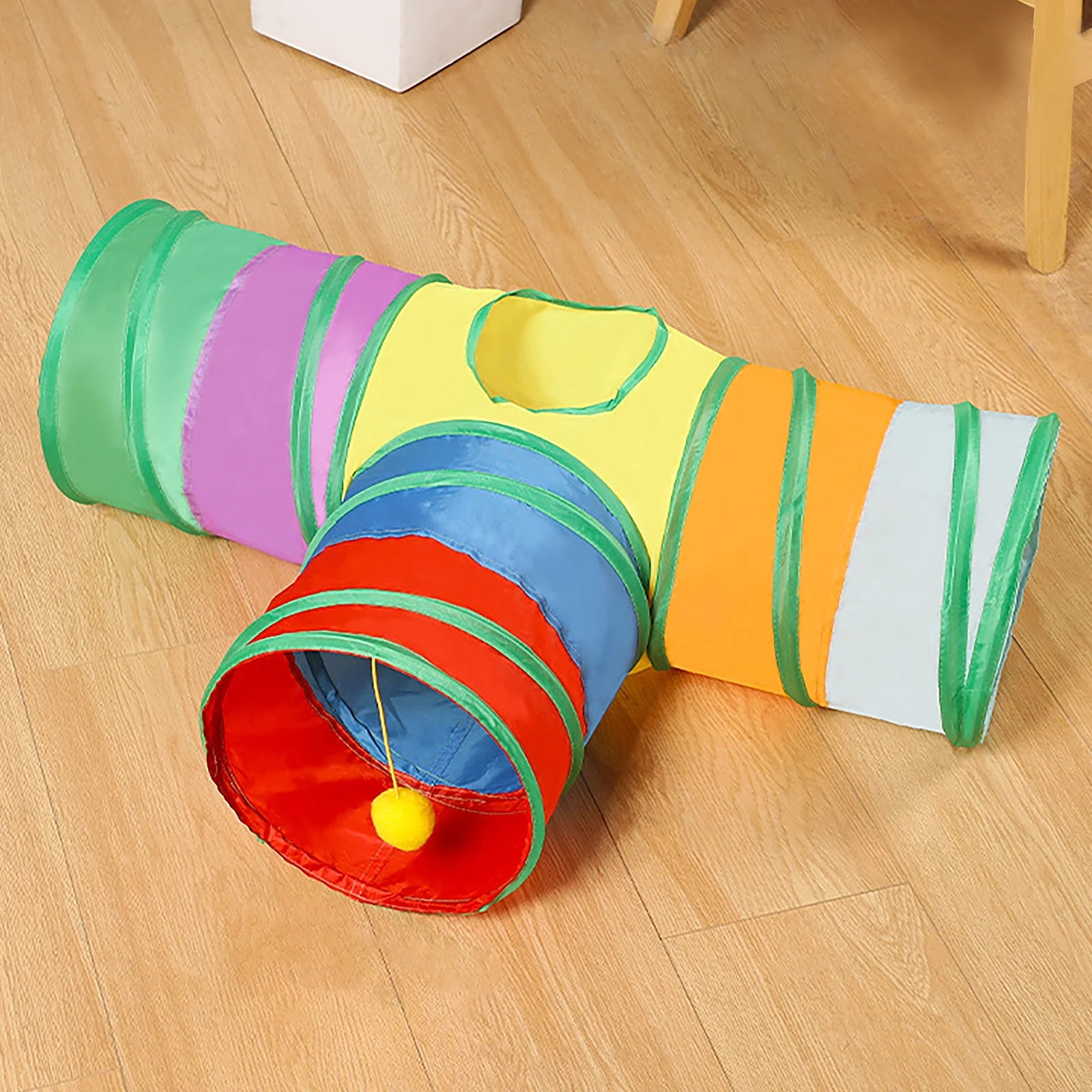 "Interactive Rainbow Cat Tunnel: Foldable 3-Way Adventure for Indoor Cats