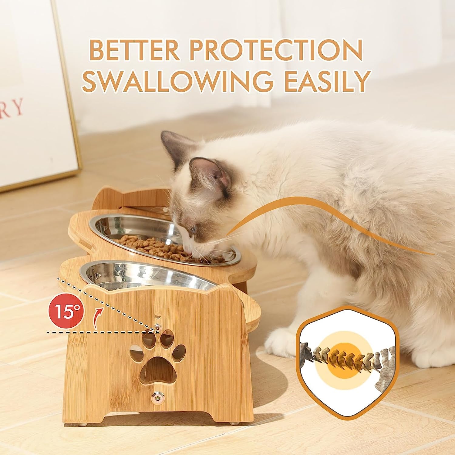 Elevated Dog Bowls – Adjustable Bamboo Raised Feeding Station for Cats and Dogs