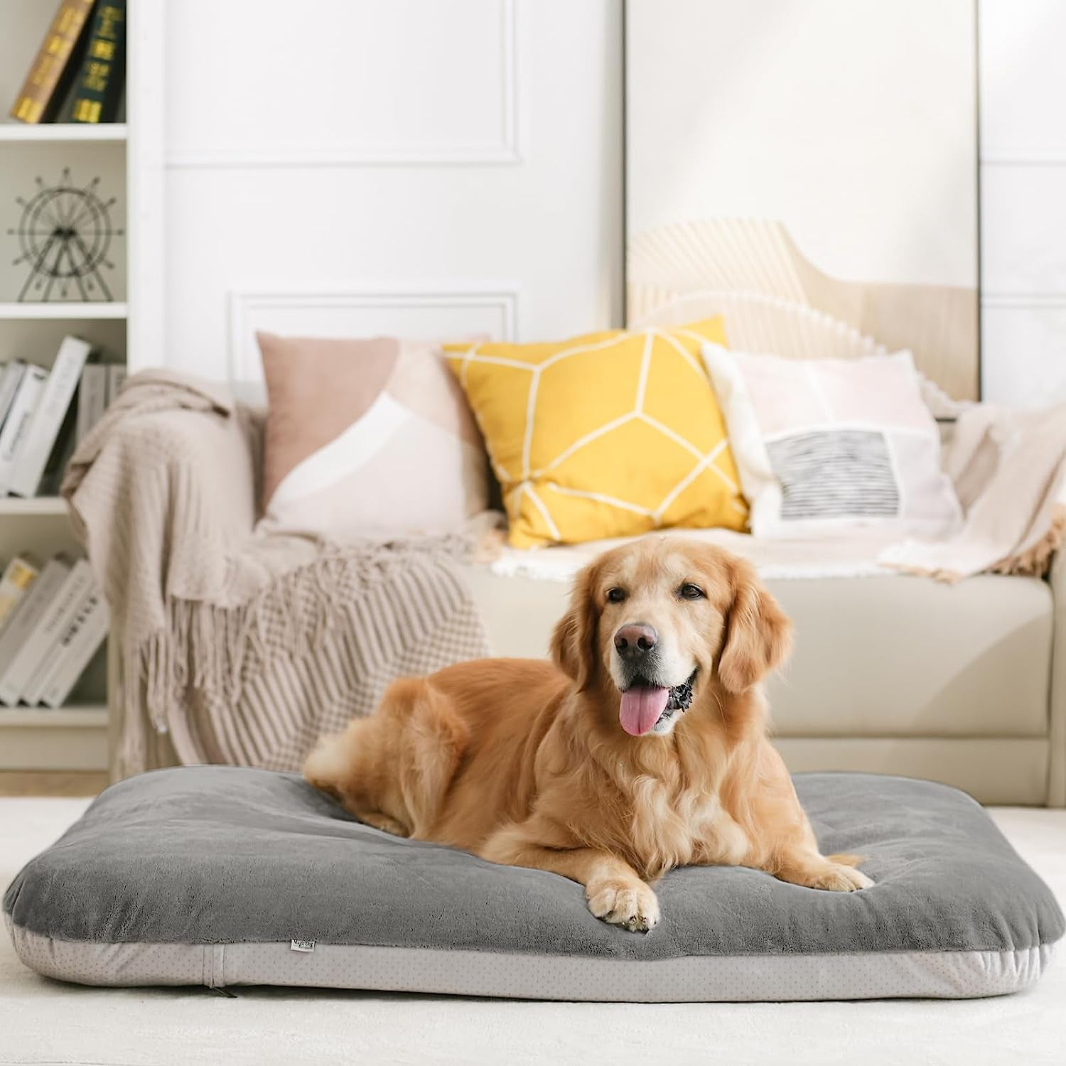 Super Soft Extra Large Dog Bed – 47-Inch Orthopedic Foam Mattress for XL Dogs with Anti-Slip Bottom & Washable Cover (Grey)