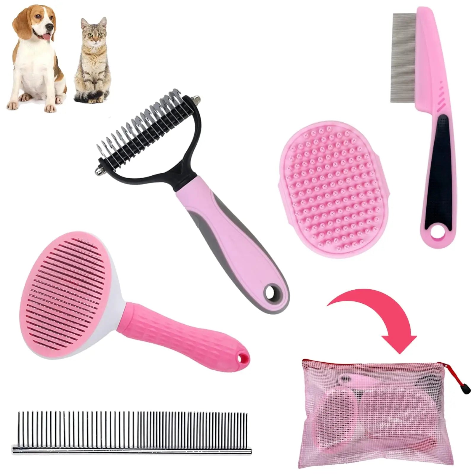 Dog Grooming 5-Piece Set – Complete Dog Brush & Hair Comb Kit for a Tangle-Free Coat