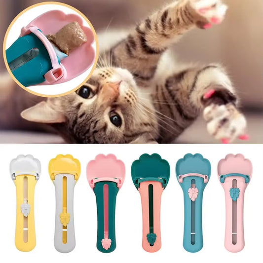 Button Pushed Design Cat Feeding Scoop – Multipurpose Squeeze Feeder Spoon for Easy Serving