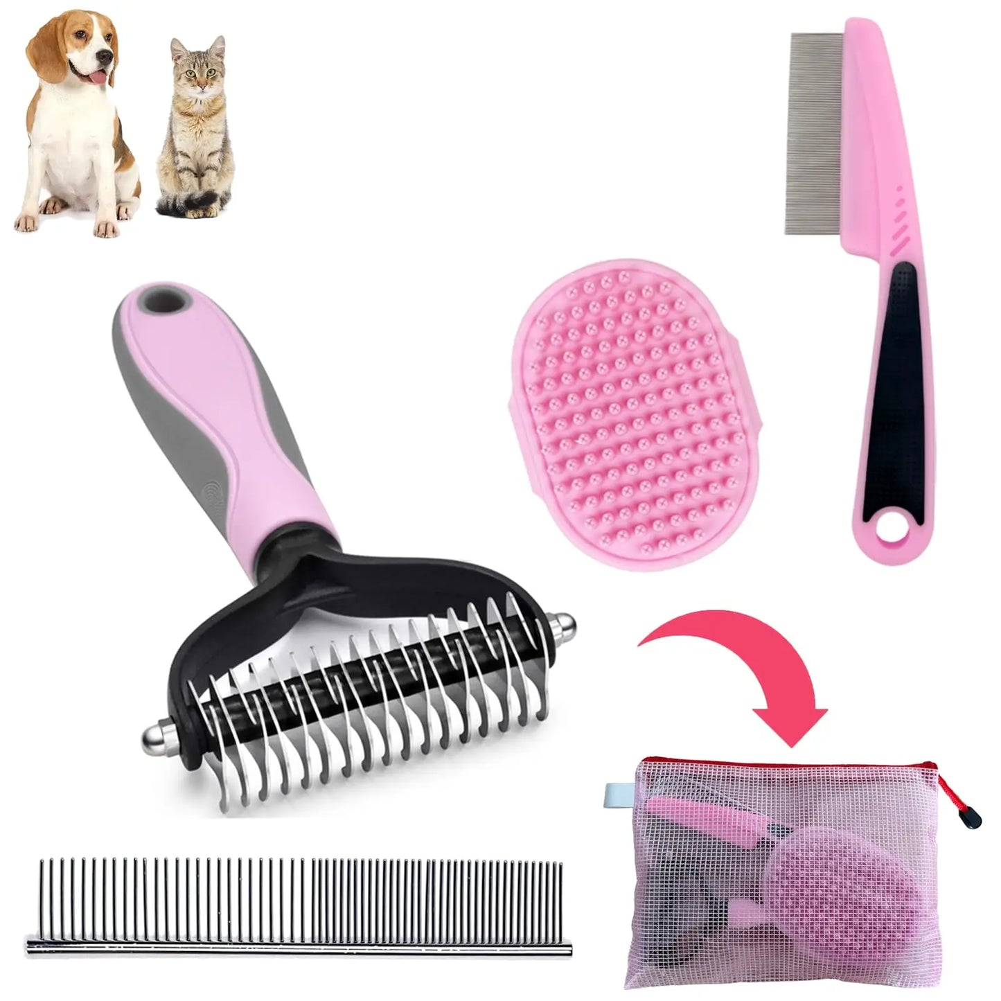 Dog Grooming 5-Piece Set – Complete Dog Brush & Hair Comb Kit for a Tangle-Free Coat