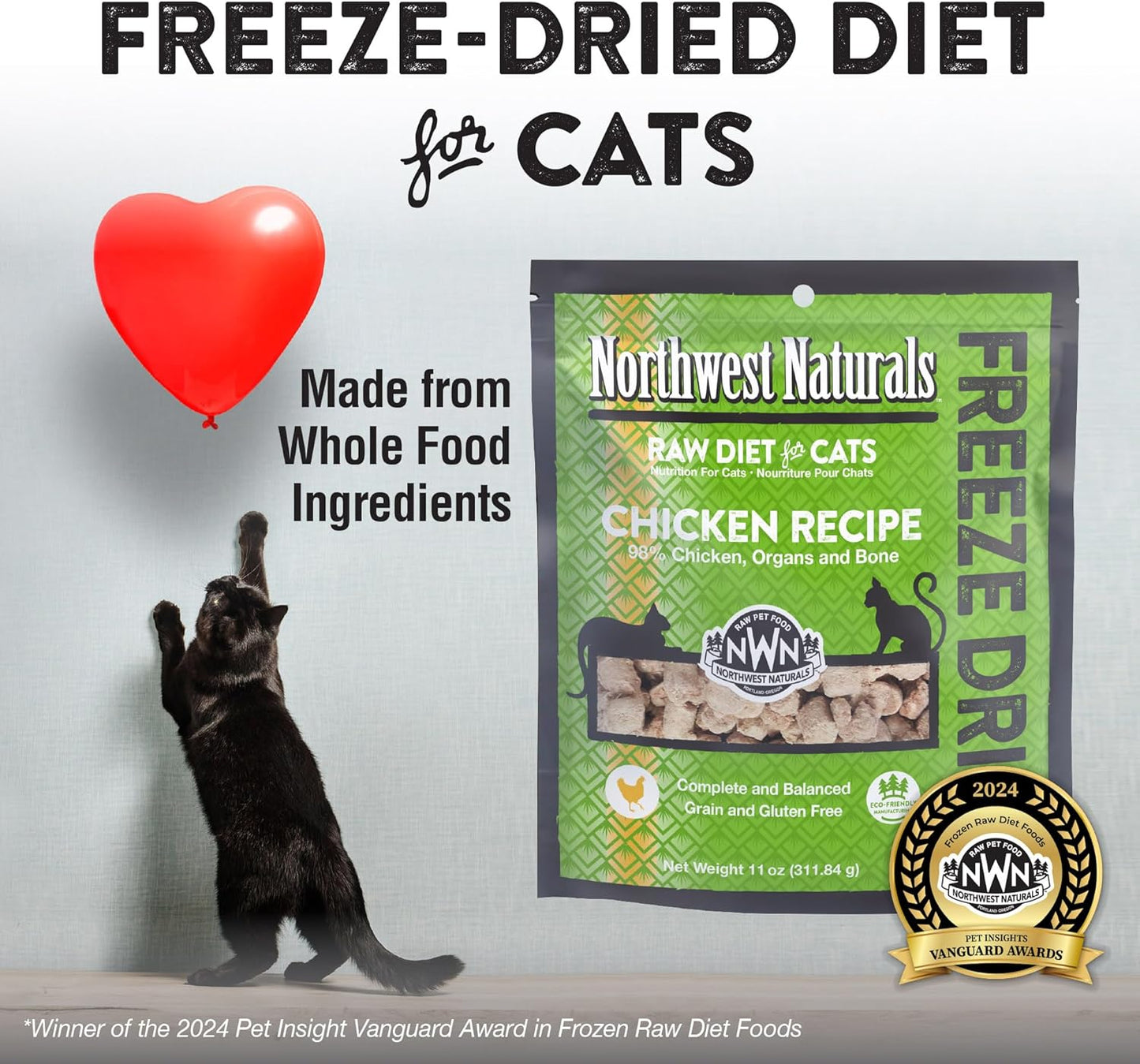 Freeze-Dried Chicken Cat Food - Bite-Sized Nibbles - Healthy, Limited Ingredients, Human Grade Pet Food, All Natural - 11 Oz