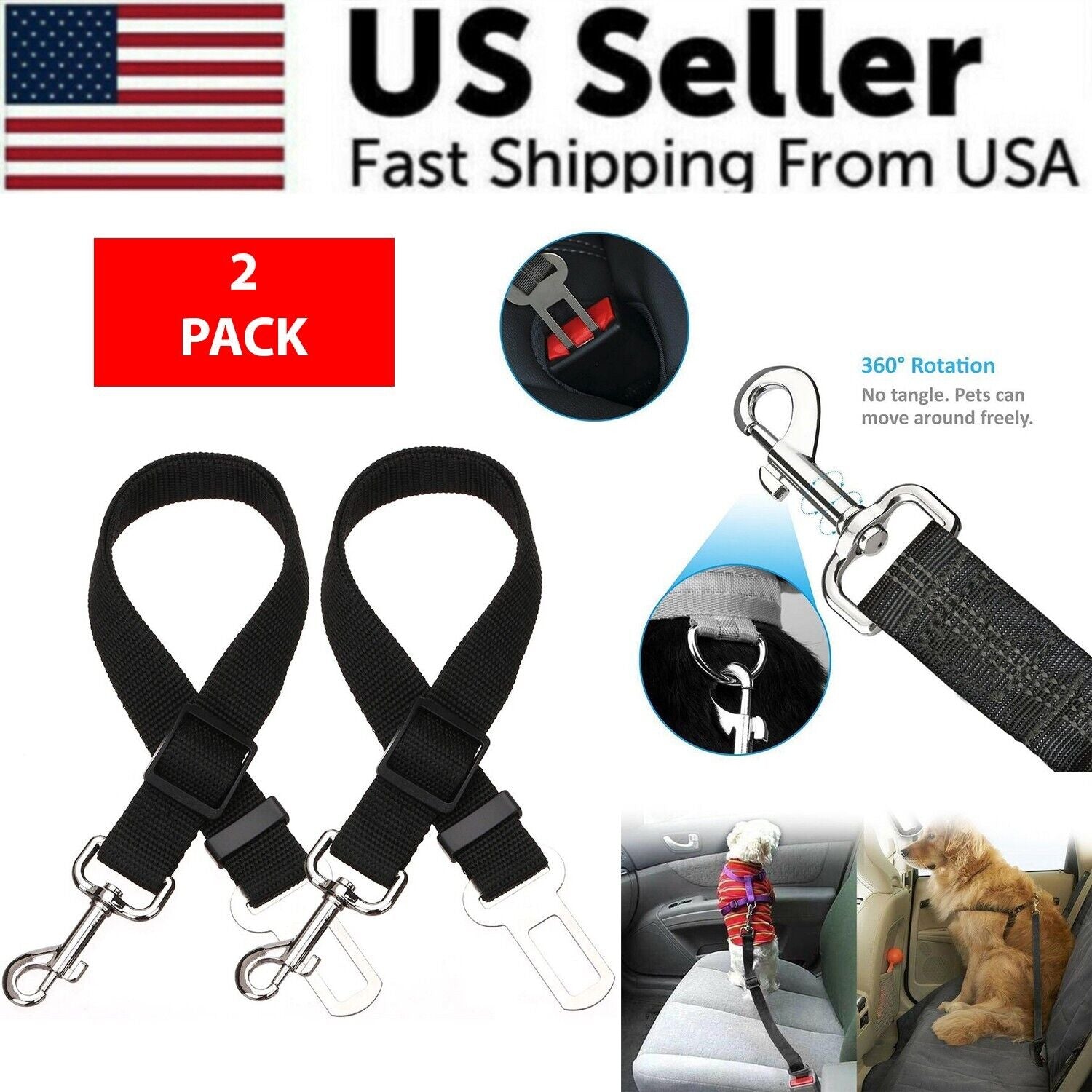 2 Pack Pet Safety Seatbelt – Travel Safe with Your Furry Friends!