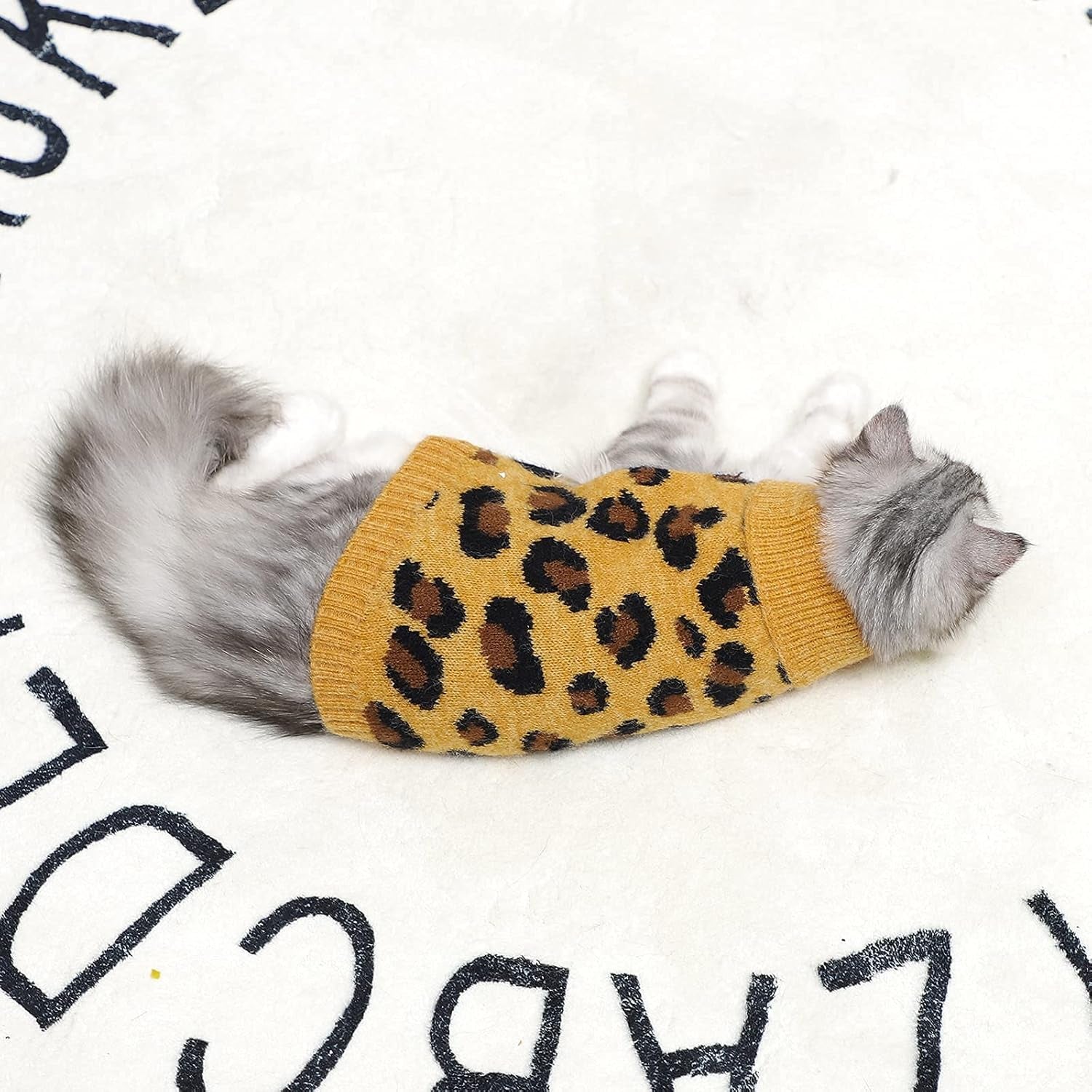 Cat Sweater Leopard Soft & Warm for Indoor and Outdoor Use(Yellow, Large)