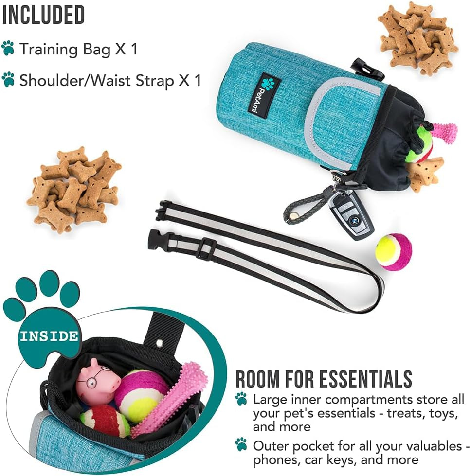 Large Dog Treat Pouch – Versatile Training Bag with Pocket, Poop Bag Dispenser & 3 Ways to Wear (Turquoise)