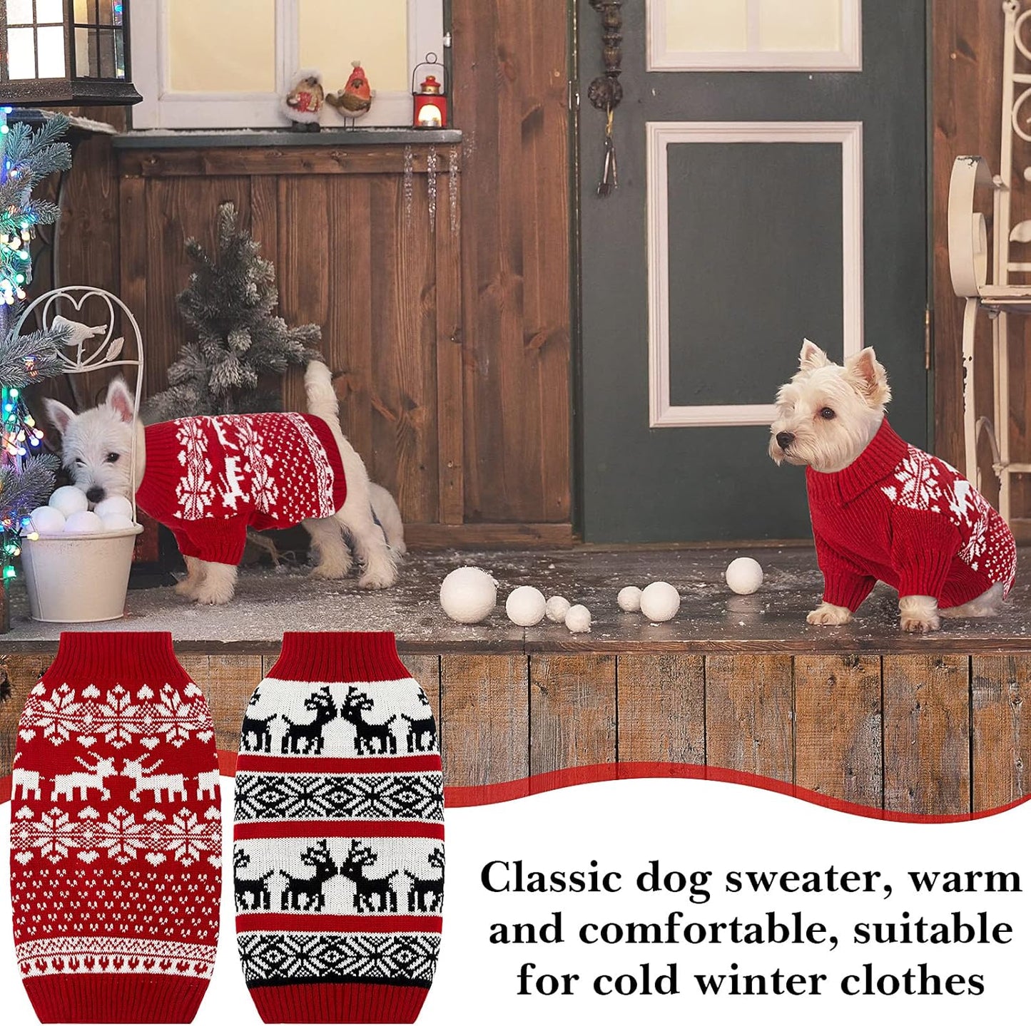 2-Piece Dog Holiday Reindeer Sweater Set – Christmas Snowflake Dog Clothes for Pets (Medium)