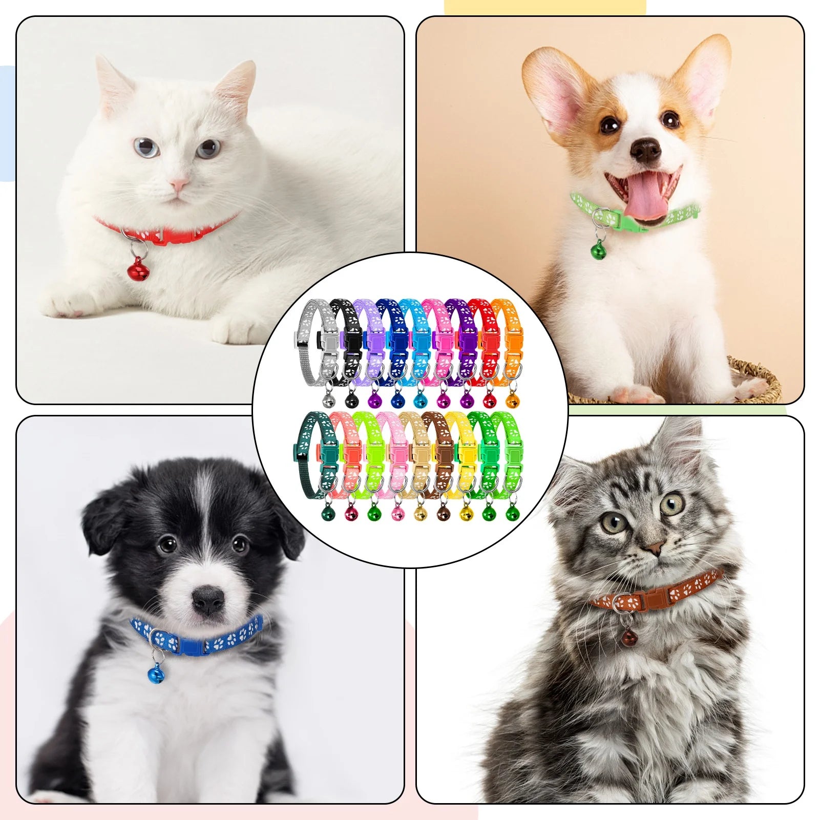 18 Pcs Adjustable Cat Collars | Breakaway Cat Collars with Bell | Soft Nylon -Assorted Colors