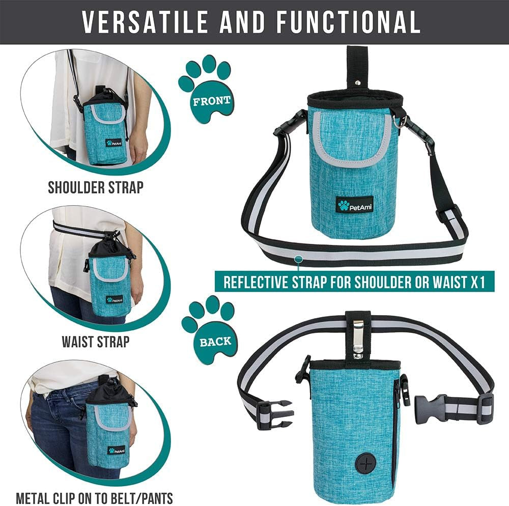 Large Dog Treat Pouch – Versatile Training Bag with Pocket, Poop Bag Dispenser & 3 Ways to Wear (Turquoise)