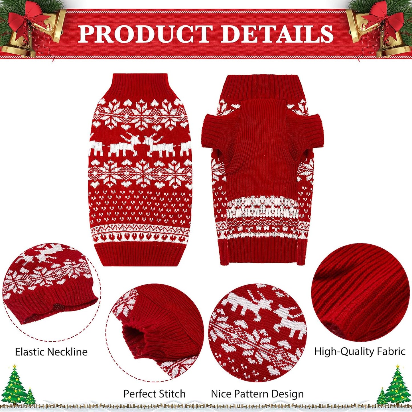 2-Piece Dog Holiday Reindeer Sweater Set – Christmas Snowflake Dog Clothes for Pets (Medium)