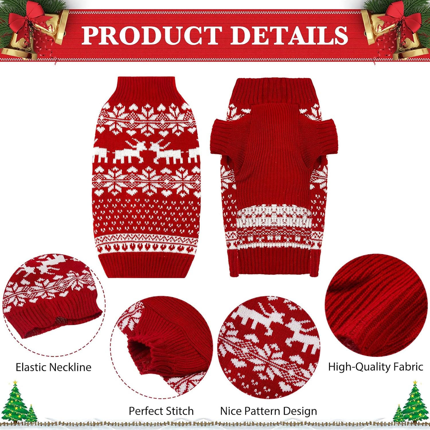 2-Piece Dog Holiday Reindeer Sweater Set – Christmas Snowflake Dog Clothes for Pets (Medium)