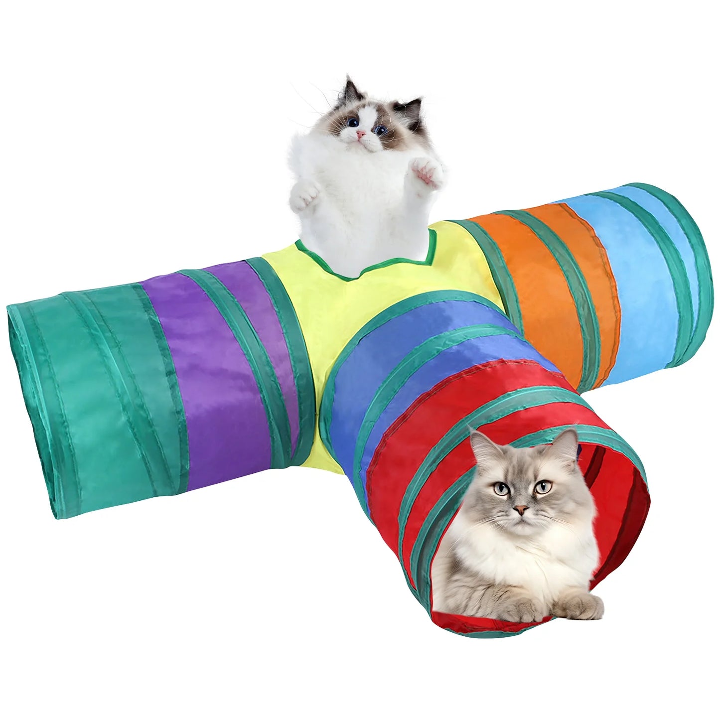 "Interactive Rainbow Cat Tunnel: Foldable 3-Way Adventure for Indoor Cats