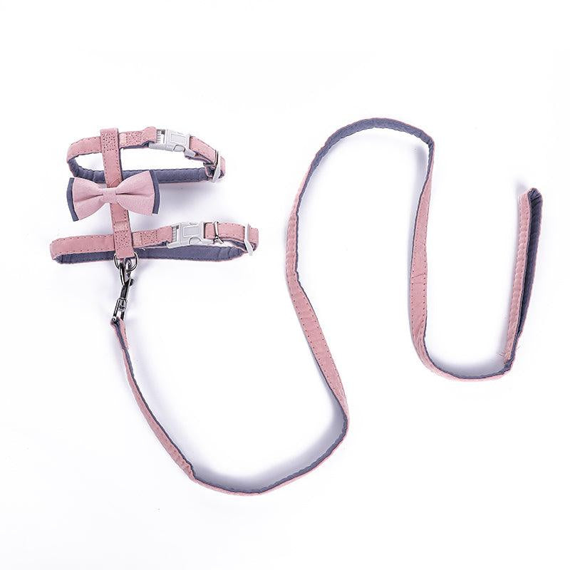 Colorful Cotton-Filled Cat Leash & Collar with Bow Detail