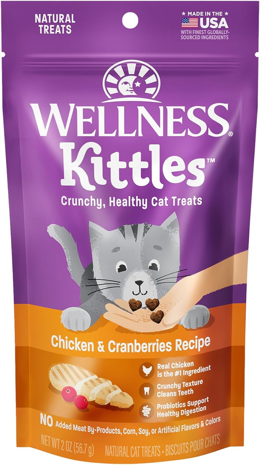 Kittles Crunchy Natural Grain Free Cat Treats, Chicken & Cranberries Recipe, All Life Stages, 2-Ounce Bag