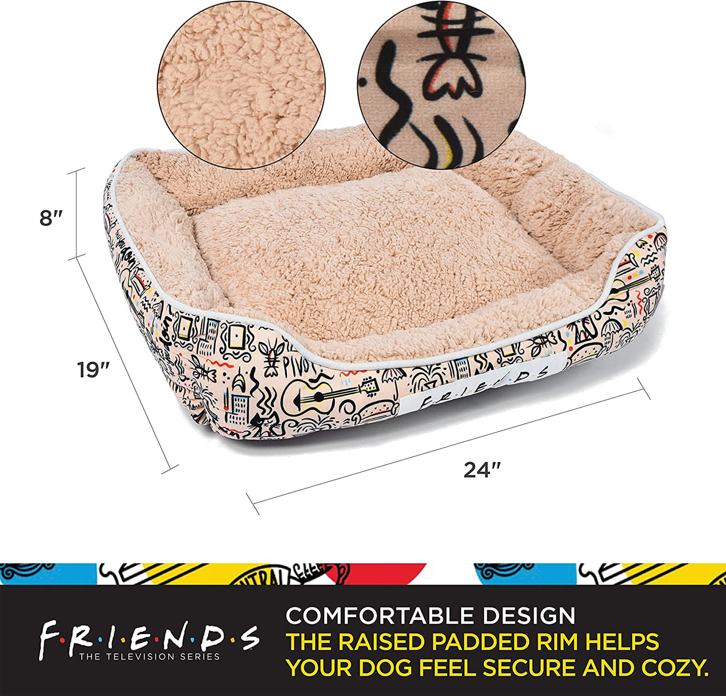 City Doodle Cuddler Dog Bed | Durable Washable Bed | Friends TV Show Merchandise for Dogs