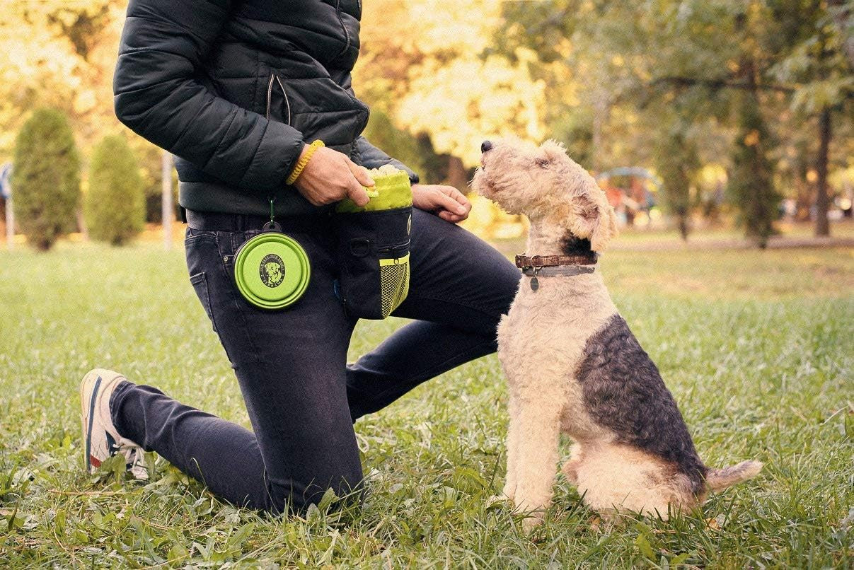 Premium Dog Treat Pouch – Includes Clicker & Collapsible Bowl, Adjustable Reflective Straps for Training & Agility