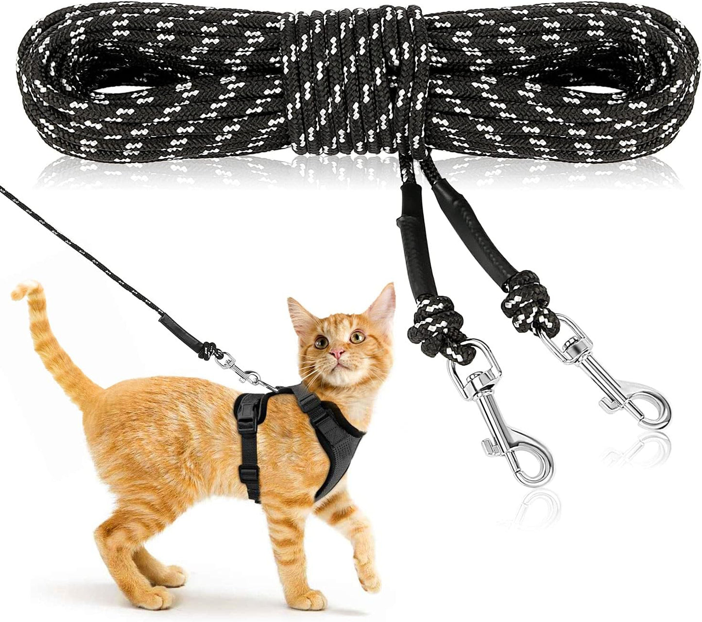 Reflective Cat Long Leash - 15 FT Escape-Proof Walking Lead | Durable & Safe Extender Leash