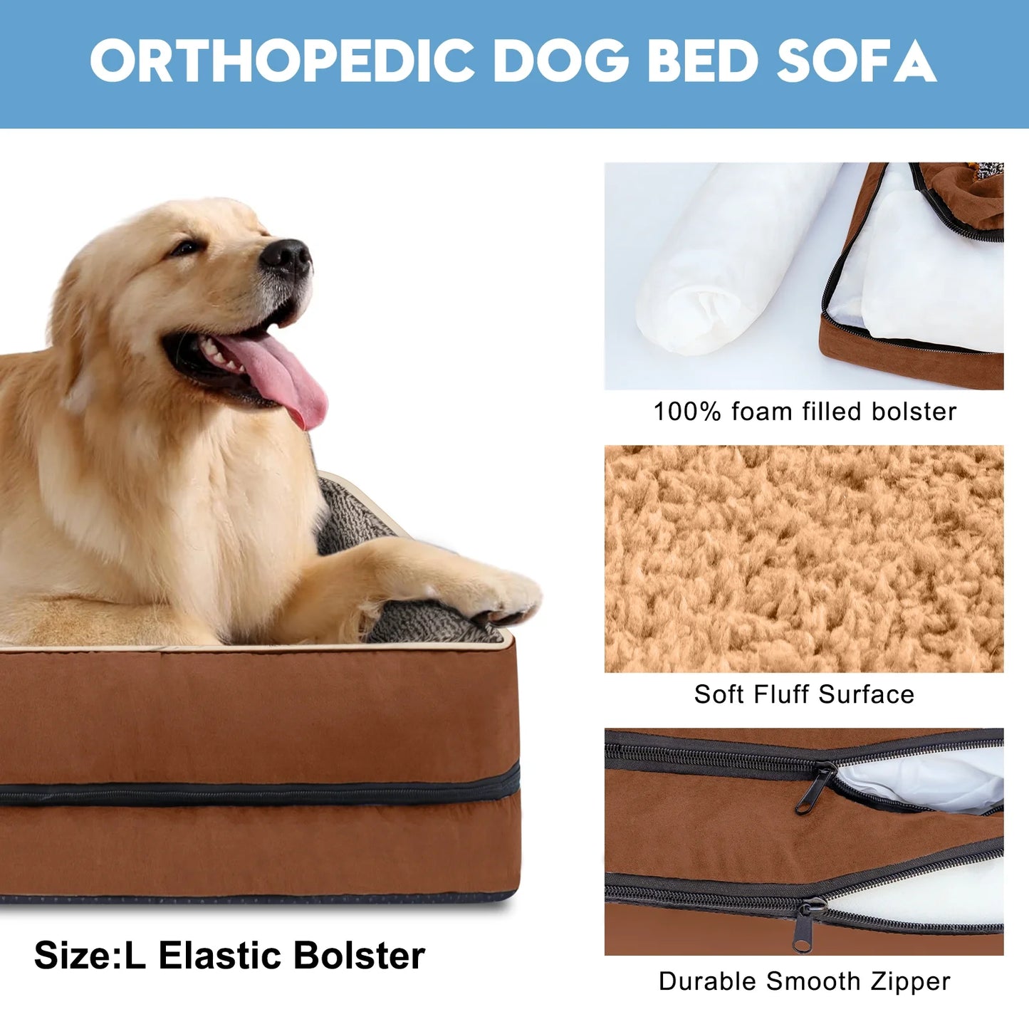 Orthopedic Dog Bed for Small Dogs – Supportive Egg Crate Foam Sofa with Removable Washable Cover & Non-Skid Bottom (Brown, Size S)