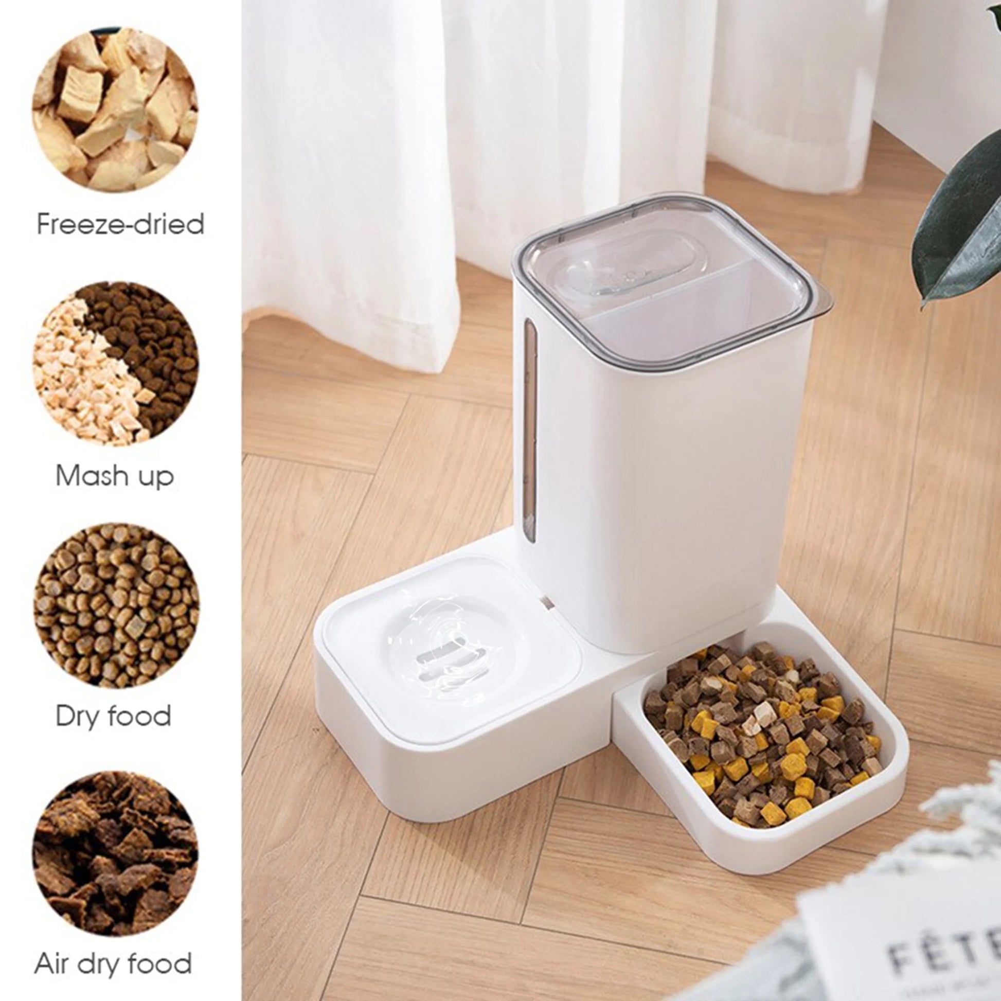 2 in 1 Automatic Auto Cat/Dog Food Feeder Dispenser Set, Gravity Water Bowl