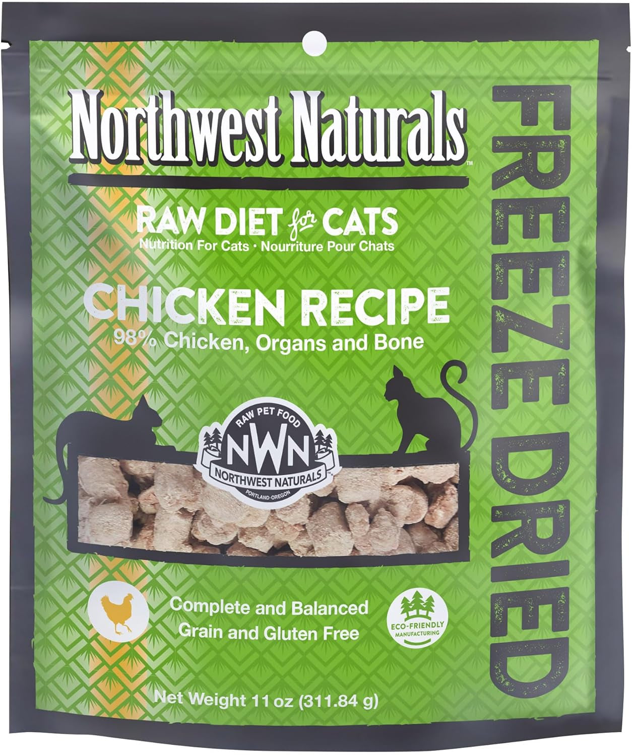 Freeze-Dried Chicken Cat Food - Bite-Sized Nibbles - Healthy, Limited Ingredients, Human Grade Pet Food, All Natural - 11 Oz