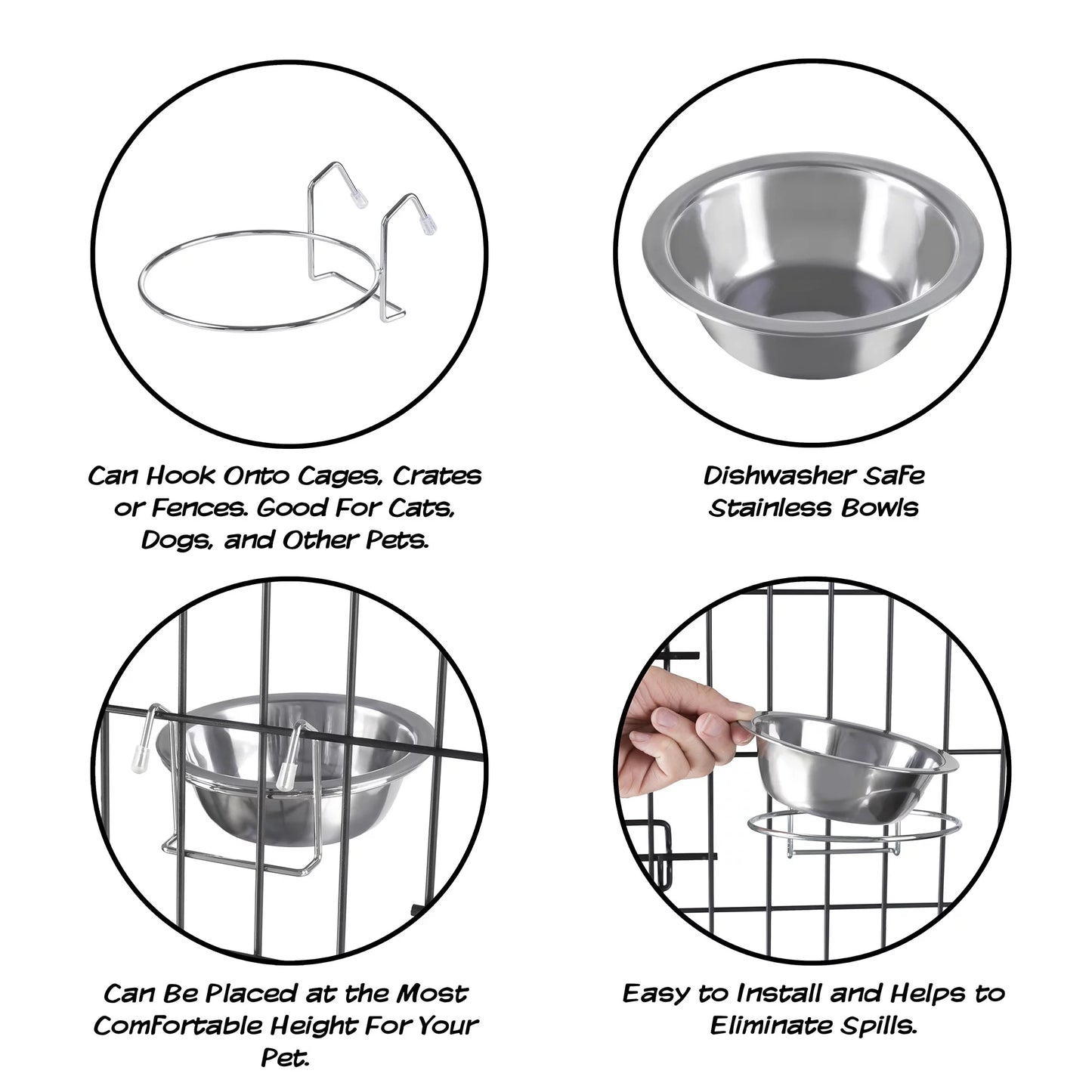 Set of 2 Stainless-Steel Dog Bowls -Cage Kennel and Crate Dog Bowls Hanging for Food And Water