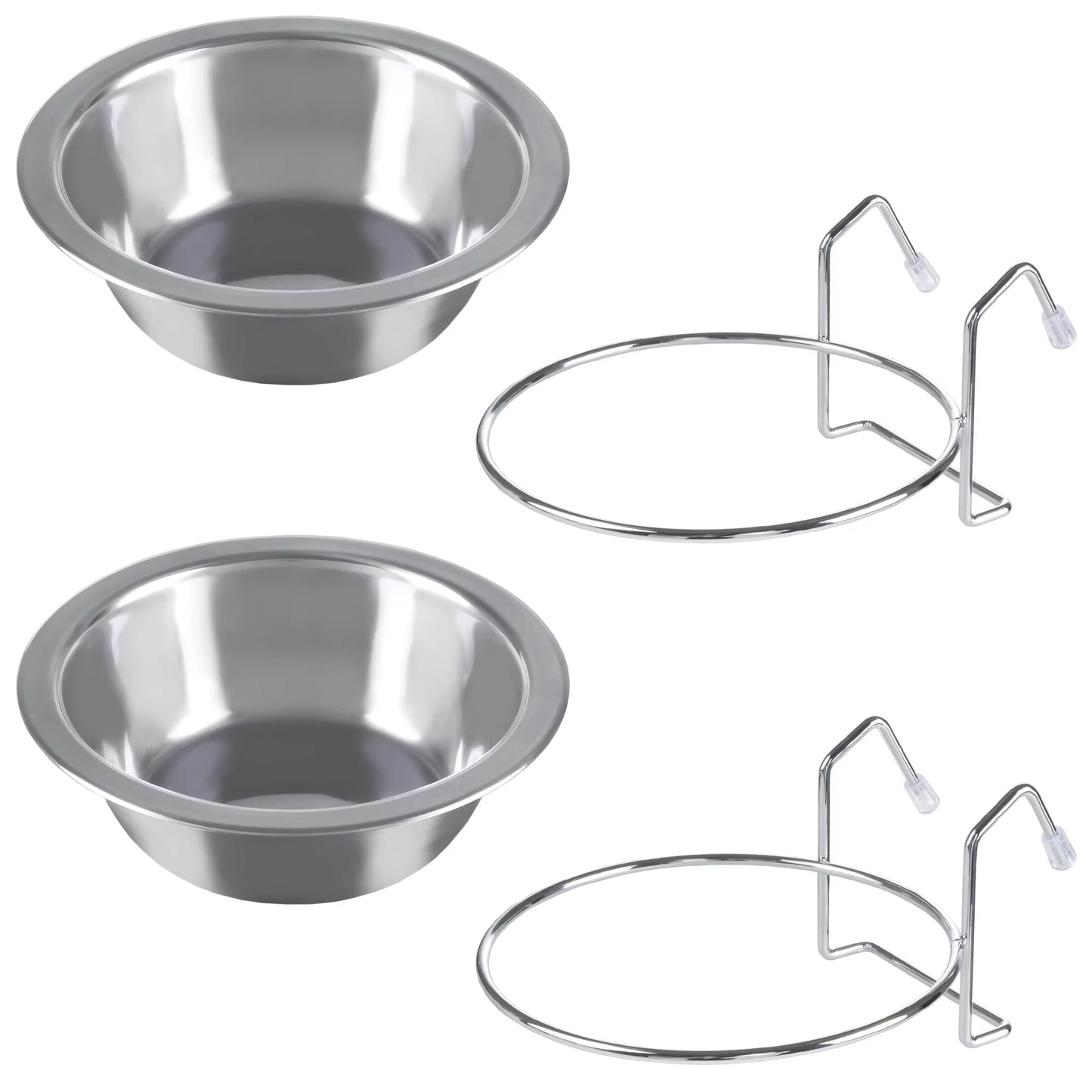 Set of 2 Stainless-Steel Dog Bowls -Cage Kennel and Crate Dog Bowls Hanging for Food And Water