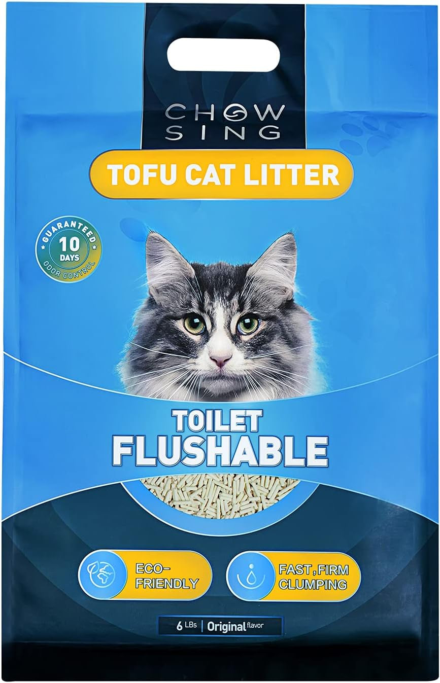 CHOWSING Tofu Litter 6LB Tofu Cat Litter Dust-Free Clumping Cat Litter Quickly Absorb Cat Odors Cat Toilet Can Flush into the Toilet Pure Natural Cat Tofu Litter (Original Flavor)