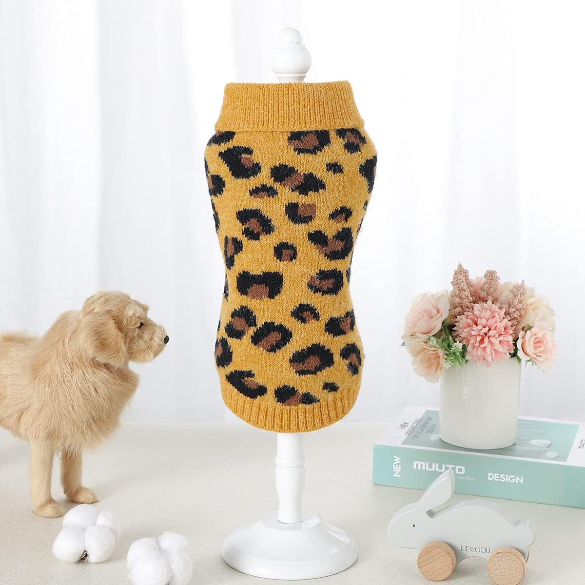 Cat Sweater Leopard Soft & Warm for Indoor and Outdoor Use(Yellow, Large)