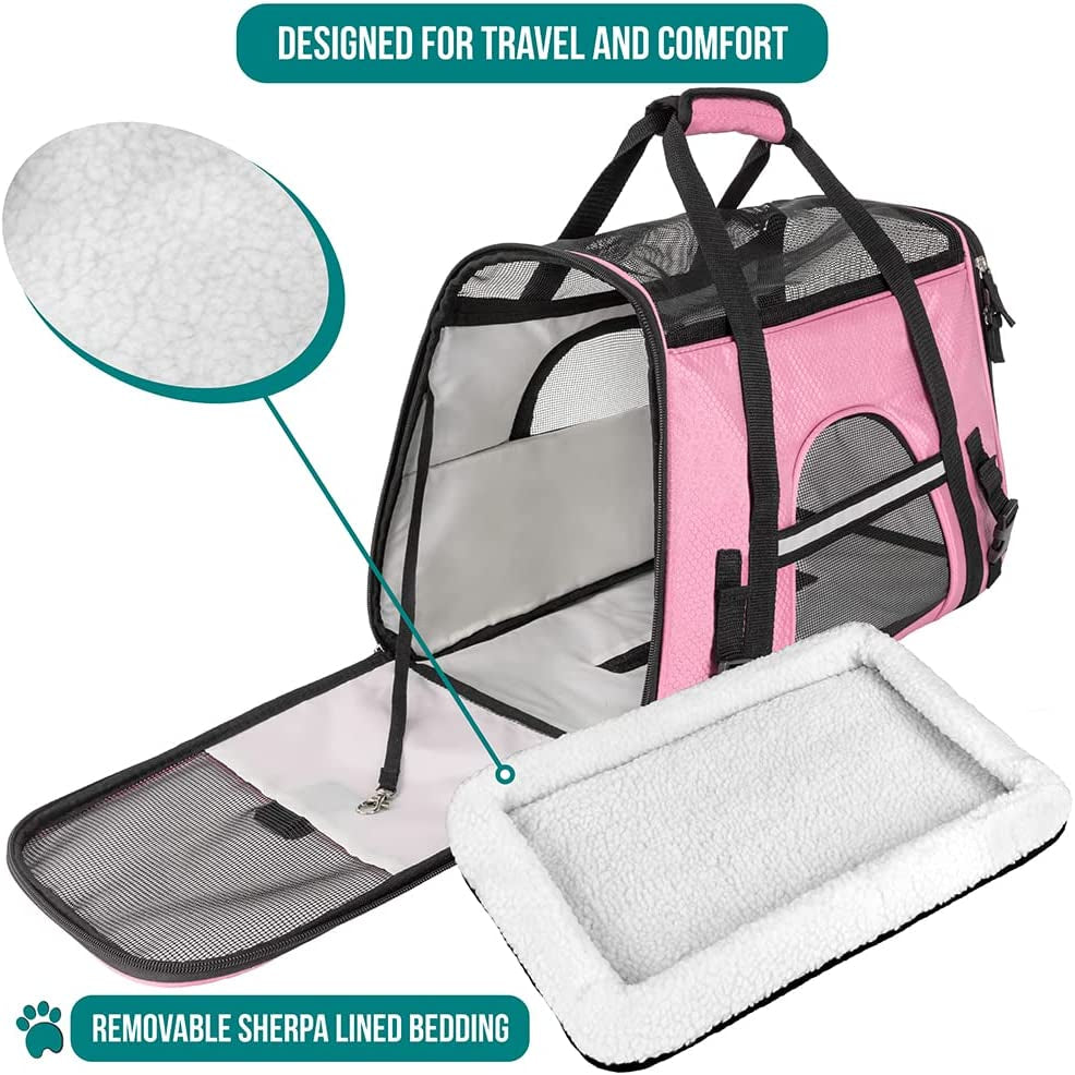 Airline Approved Pet Carrier – Soft-Sided Travel Bag for Cats and Small Dogs (Large Pink)