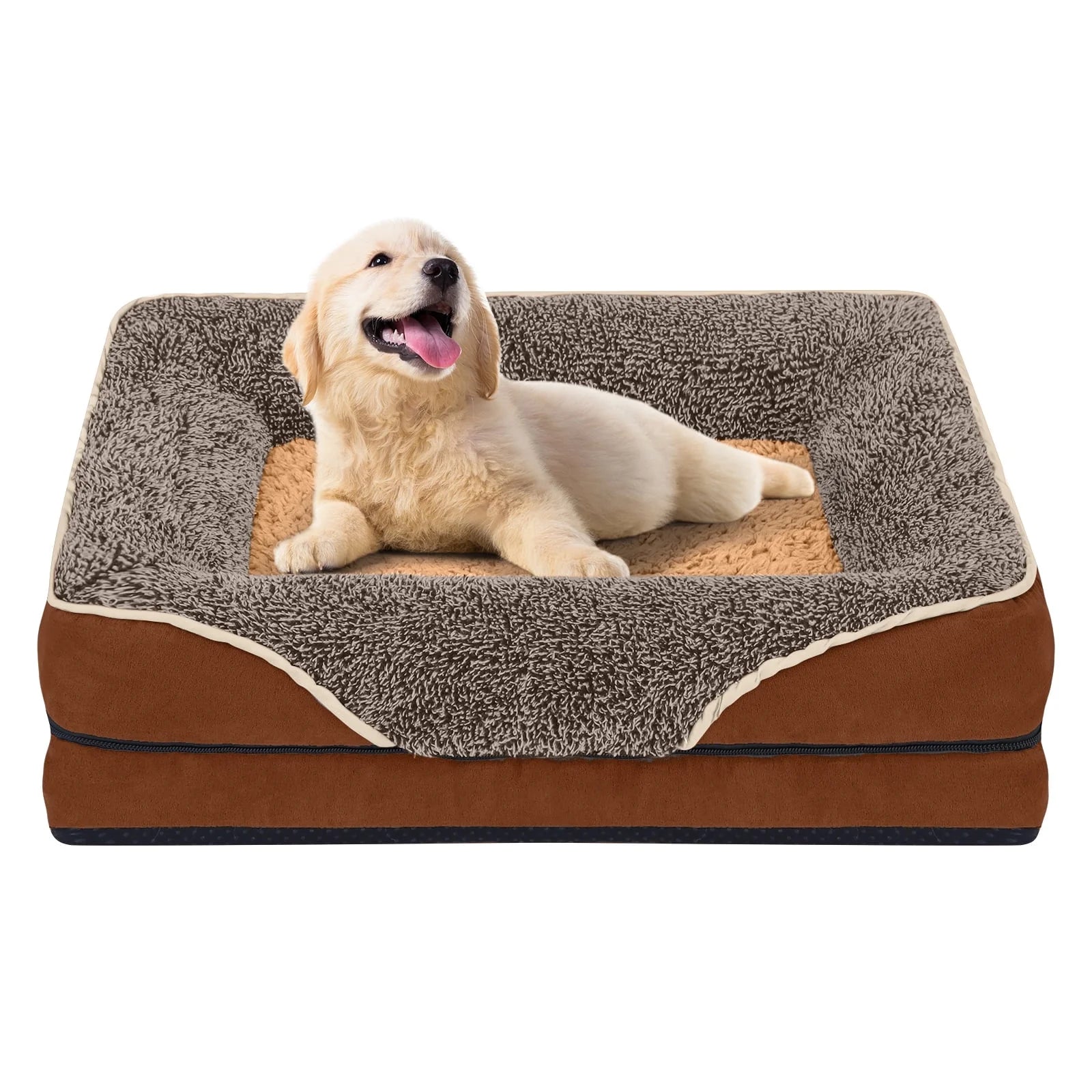 Orthopedic Dog Bed for Small Dogs – Supportive Egg Crate Foam Sofa with Removable Washable Cover & Non-Skid Bottom (Brown, Size S)