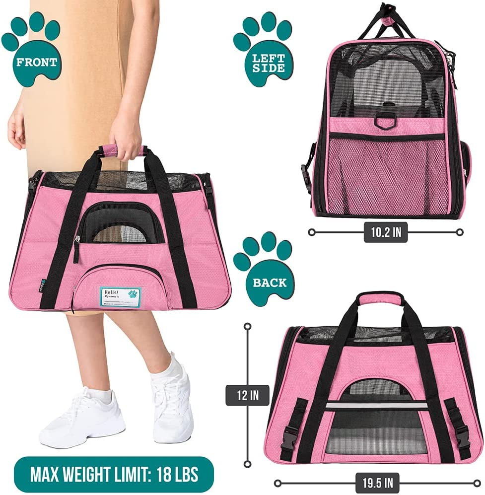 Airline Approved Pet Carrier – Soft-Sided Travel Bag for Cats and Small Dogs (Large Pink)