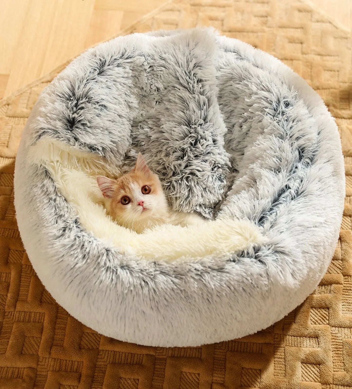 Cozy Cuddle Haven: Plush Round Cat Bed with Cover for Cats & Small Dogs (25.6") – Ultra-Soft, Fluffy Comfort