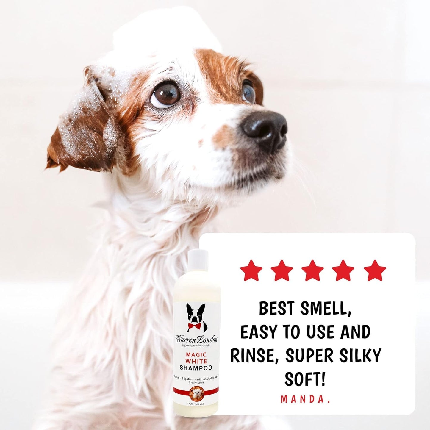 Magic White Dog Shampoo – Whitening Formula for White & Light Coats, Puppy & Cat Safe, Cherry Scent (17 oz)