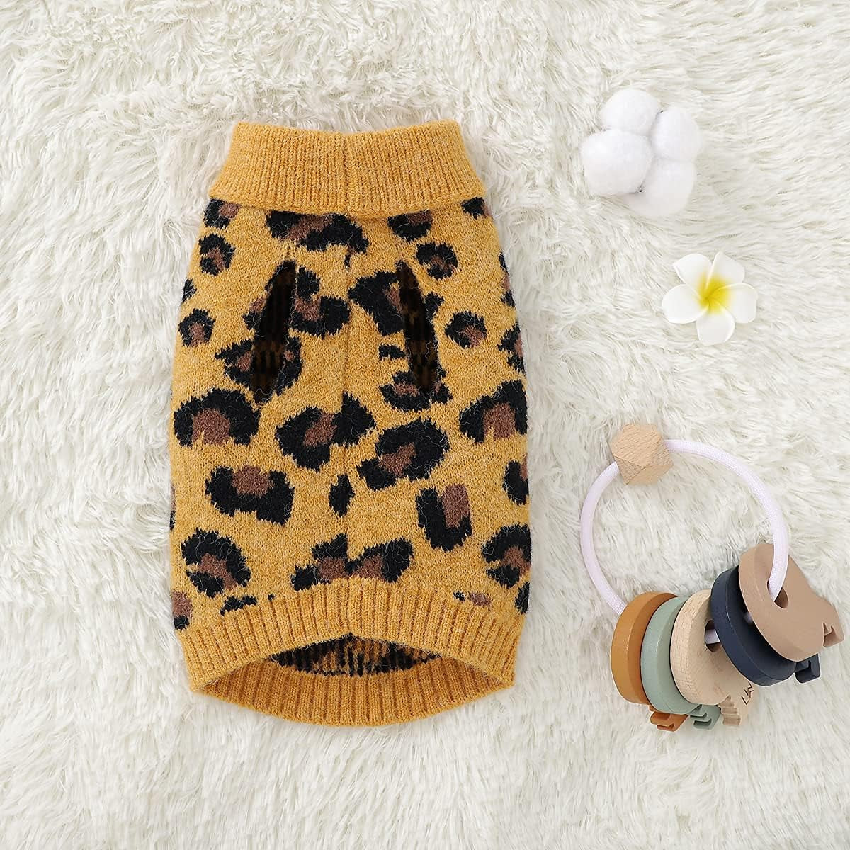 Cat Sweater Leopard Soft & Warm for Indoor and Outdoor Use(Yellow, Large)