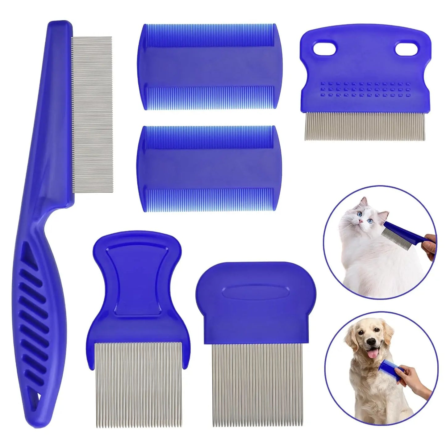 6-Pack Flea & Lice Comb Set for Cats & Dogs – Complete Grooming Kit for Small, Medium & Large Pets! Includes Eye Comb for Precise Care