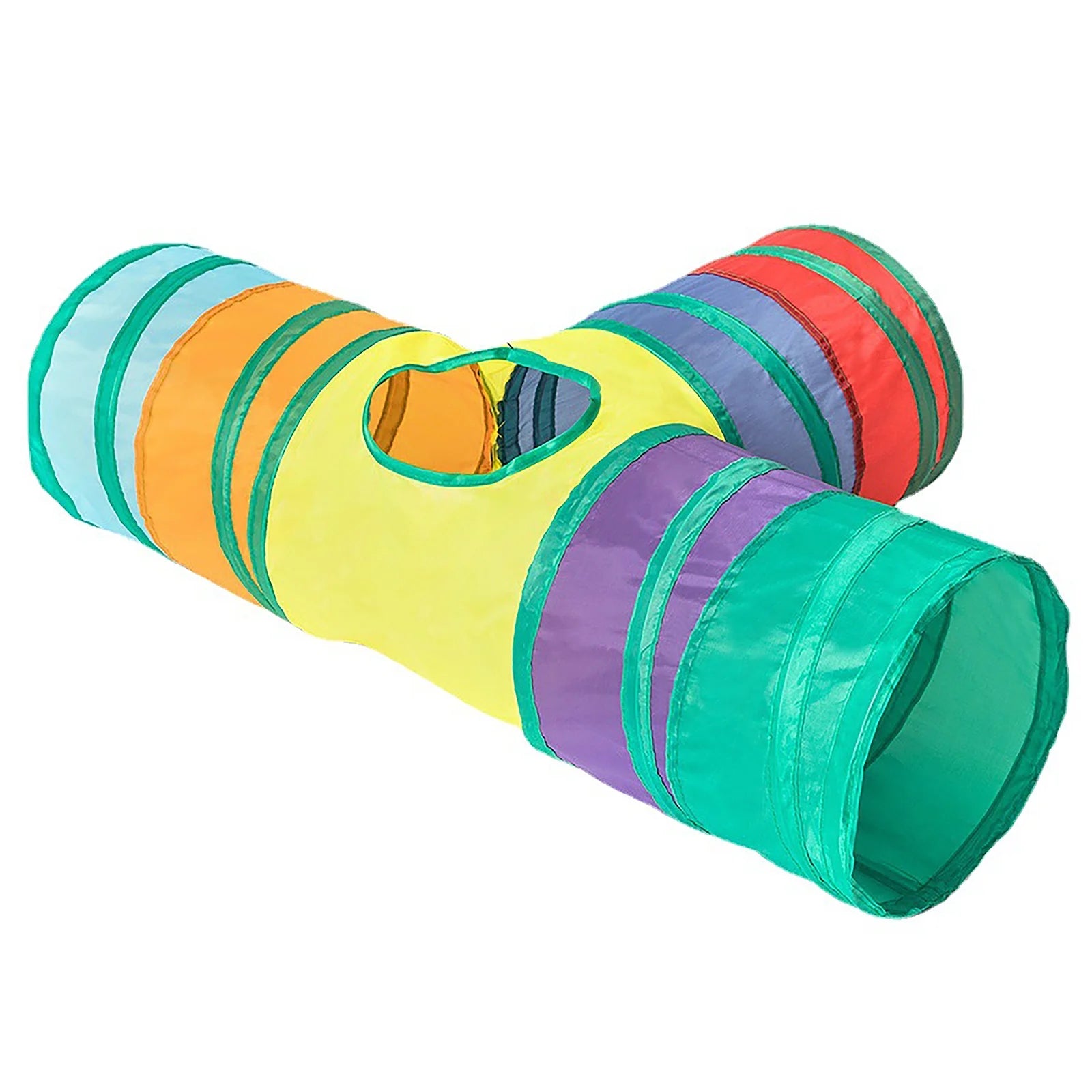 "Interactive Rainbow Cat Tunnel: Foldable 3-Way Adventure for Indoor Cats