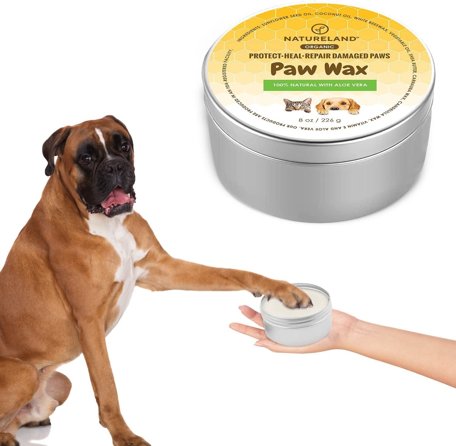 [8 OZ]  Organic Paw Wax for Dogs and Cats, Natural Outdoor Protection to Heal, Repair, and Protect Dry, Chapped, or Rough Pads, Helps Protects Paws on Snow, Sand, or Dirt (8 OZ)