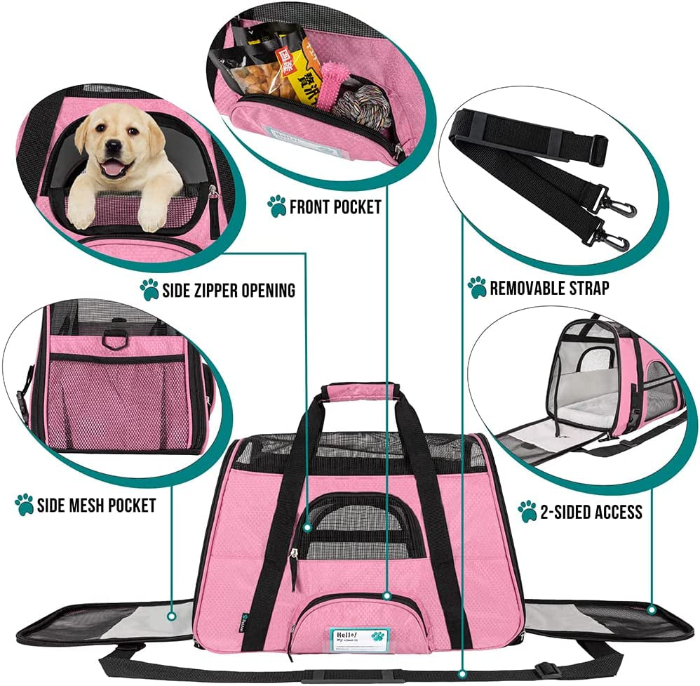 Airline Approved Pet Carrier – Soft-Sided Travel Bag for Cats and Small Dogs (Large Pink)