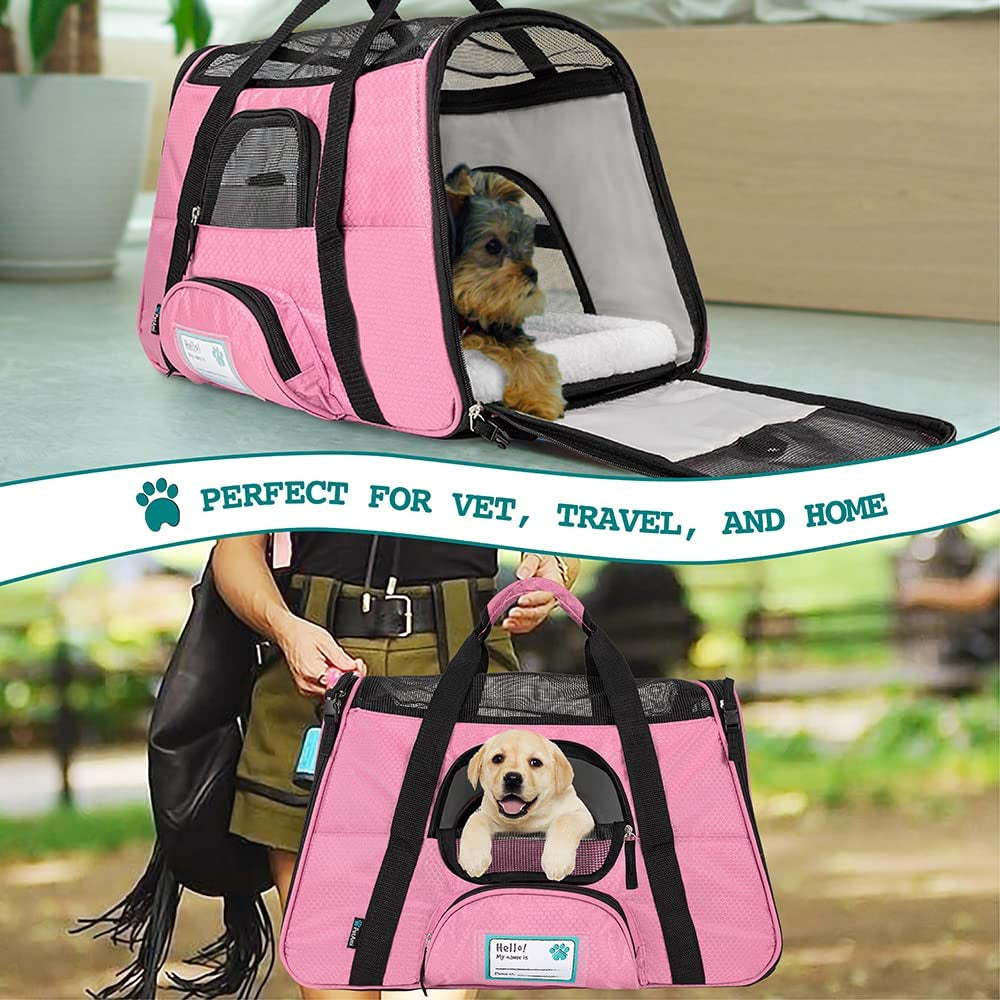 Airline Approved Pet Carrier – Soft-Sided Travel Bag for Cats and Small Dogs (Large Pink)