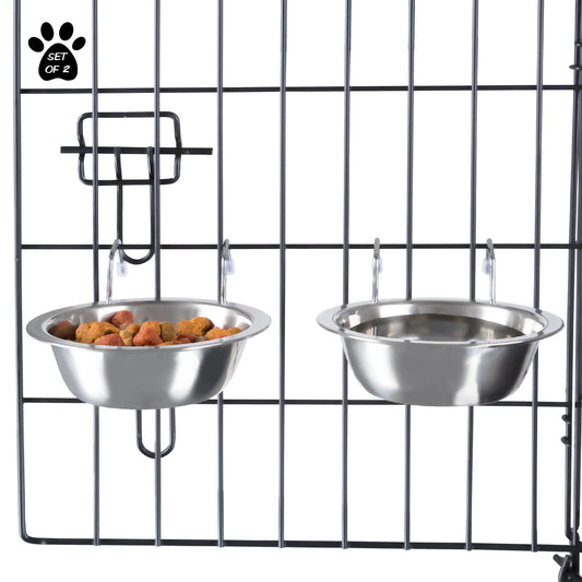 Set of 2 Stainless-Steel Dog Bowls -Cage Kennel and Crate Dog Bowls Hanging for Food And Water